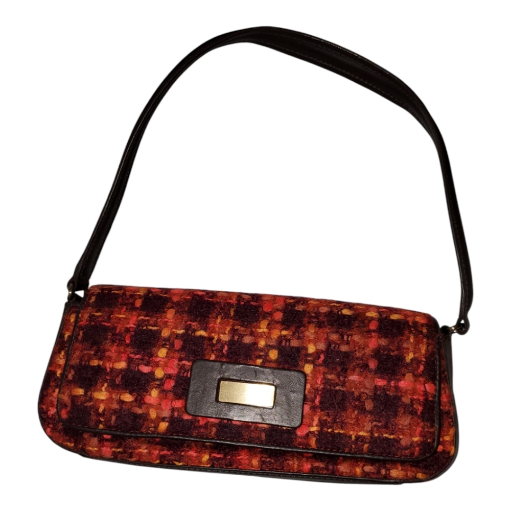 Donald J. Pliner Orange Multi-Color Tweed Turnlock Mini Flap Shoulder Bag